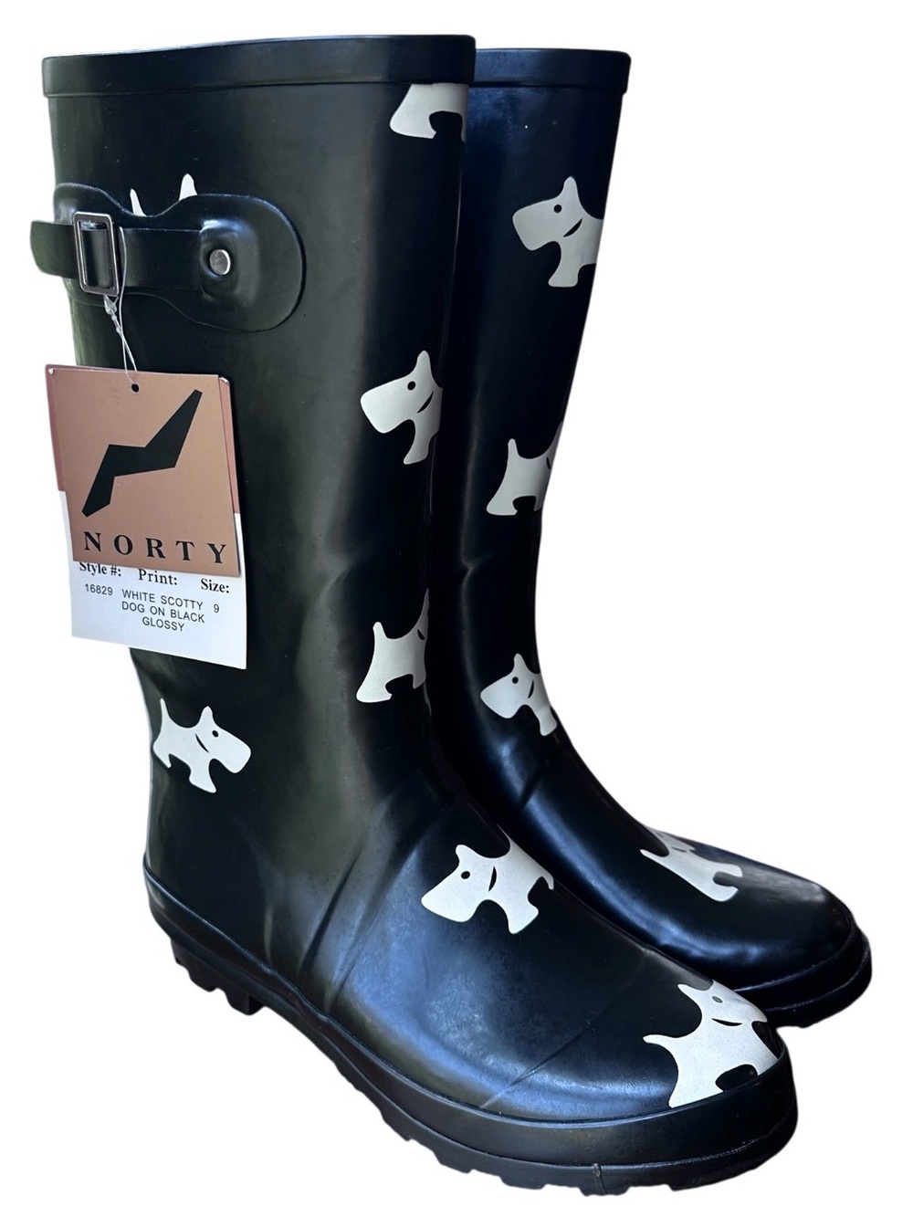 NWT Norty Women Hi Calf 13 Rain Boot Scotty Dog SZ 9